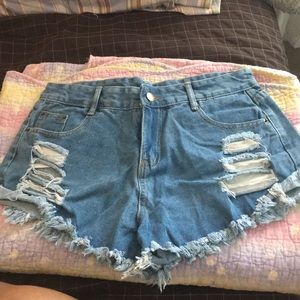 Destroyed Frayed Hem Denim Shorts